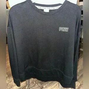 Pink by VS Black & White Logo Back Long Sleeve Cropped Sweatshirt Women Sz M